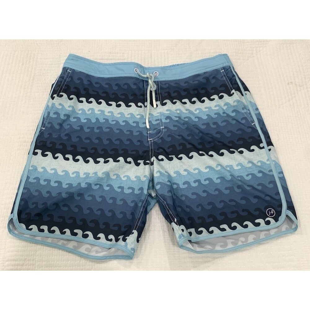 Johnnie-O Men's Large Laguna Blue Costa Waves Graphic Print Swim Trunks